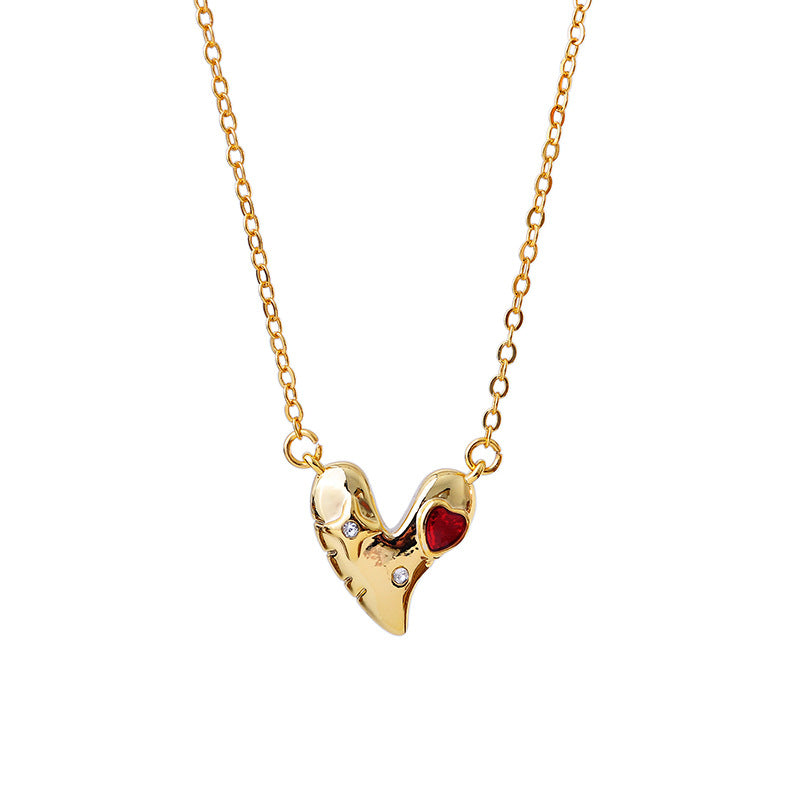 Light Luxury Exquisite Style Heart-Shaped Enamel Glaze Drop Glaze Inlaid Rhinestone Design Necklace Jewelry