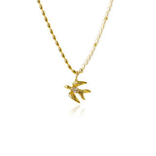 Niche Design Real Gold Plated Gold Swallow Necklace Pendant Micro Inlaid Zirconia Clavicle Chain Swallow Necklace