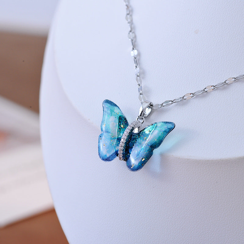 High Version Summer Fresh Blue Butterfly Elegant Personality Niche Light Luxury Collarbone Chain