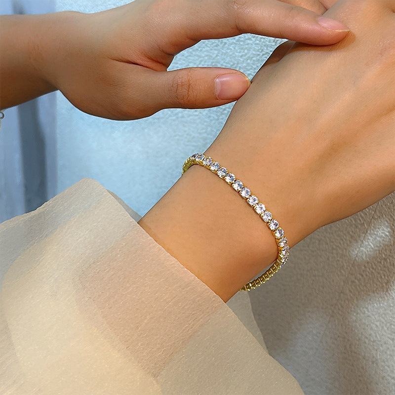 European and American Fashion Inlaid Diamond Hip-Hop Bracelet for Women Adjustable Jewelry Minimalist Style Single Row Diamond Bracelet Jewelry