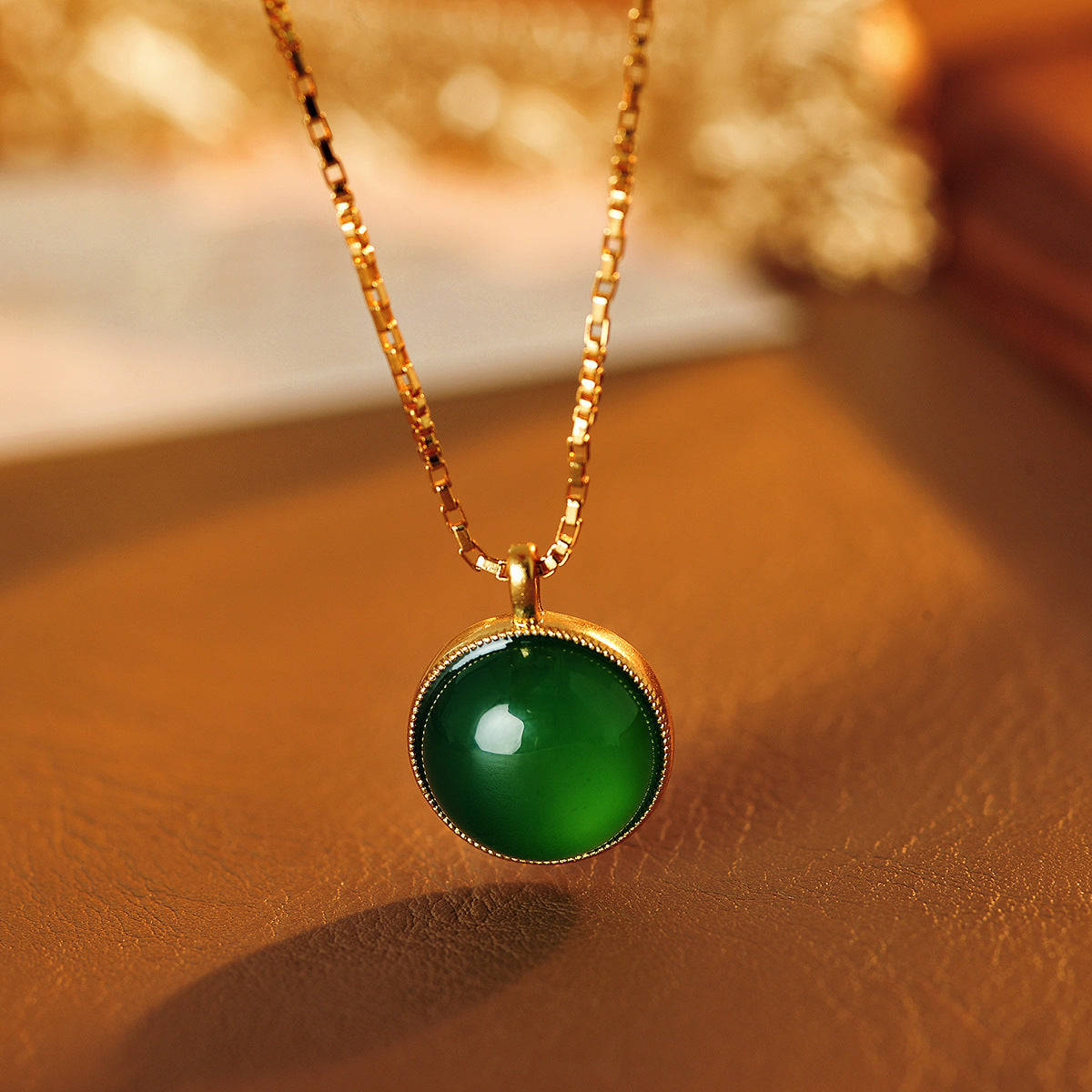 Vintage Ice Transparent Sun Green Chalcedony Pendant Necklace New Chinese Style Petite Brightening Daily Collarbone Chain