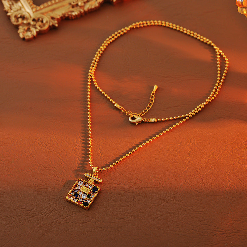 Korean Style Light Luxury Colorful Zircon No. 5 Square Earrings Necklace Versatile High-End Fashion Necklace Pendant