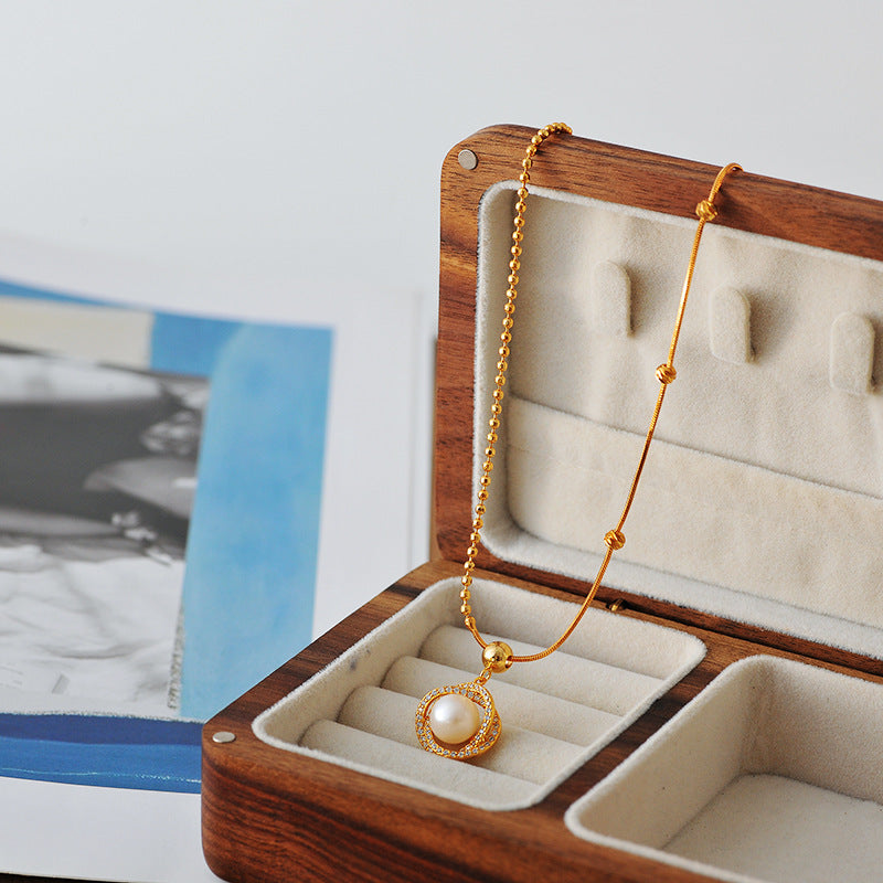 New Trendy Pearl Necklace Retro Elegant Simple Micro Inlaid Full Diamond Niche Design High-end Clavicle Chain