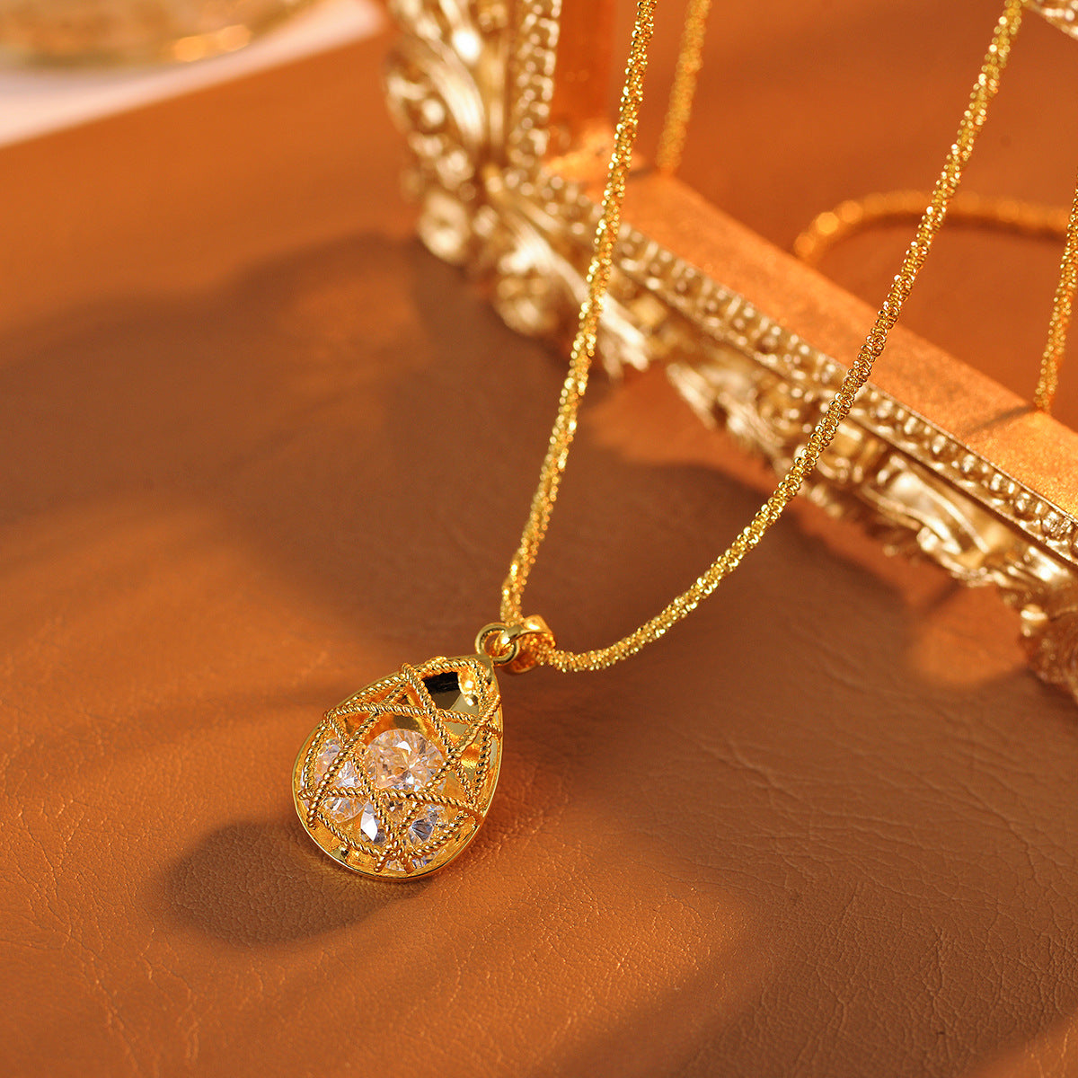 Real Gold Plated Vietnamese Sand Gold Necklace Heart Leaf Flower Pendant Collarbone Chain Jewelry