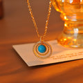 French Style Light Luxury High-End Vintage Full Diamond Turquoise Pendant Necklace Exquisite Retro Collarbone Chain