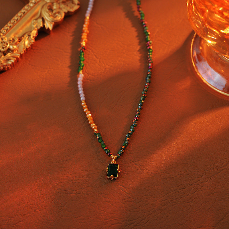 New Simple Colorful Zircon Handmade Beaded Necklace for Women Versatile Elegant Shiny Rainbow Collarbone Chain