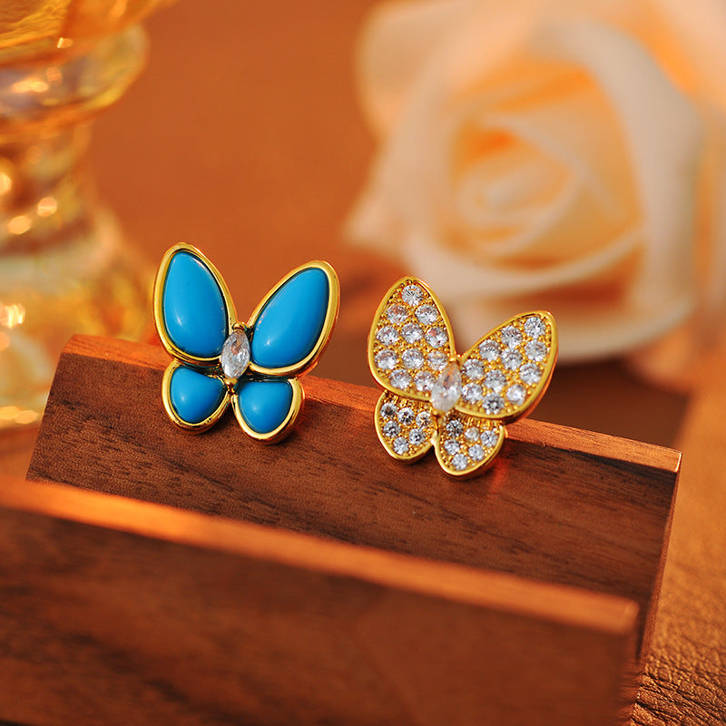 European and American Fashion Blue Butterfly Necklace Earrings Light Luxury Exquisite Butterfly Necklace Earrings Women Fashion Delicate Collarbone Chain