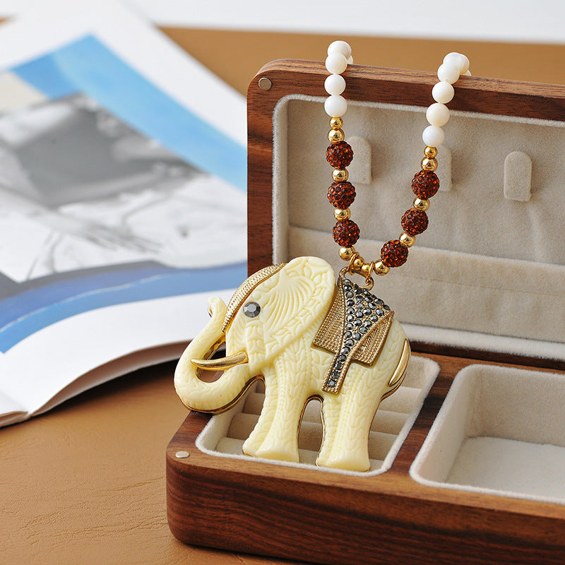 European and American Style Jewelry Personality Ethnic Style Shiny Colorful Diamond Ball Resin Elephant Shape Long Necklace for Women