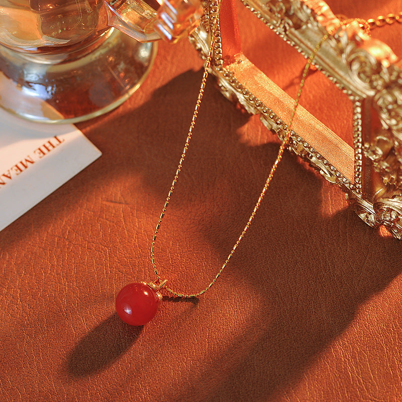 Everything Goes Well Red Agate Necklace for Women New Fashion High-end Autumn Winter Sweater Chain One Piece