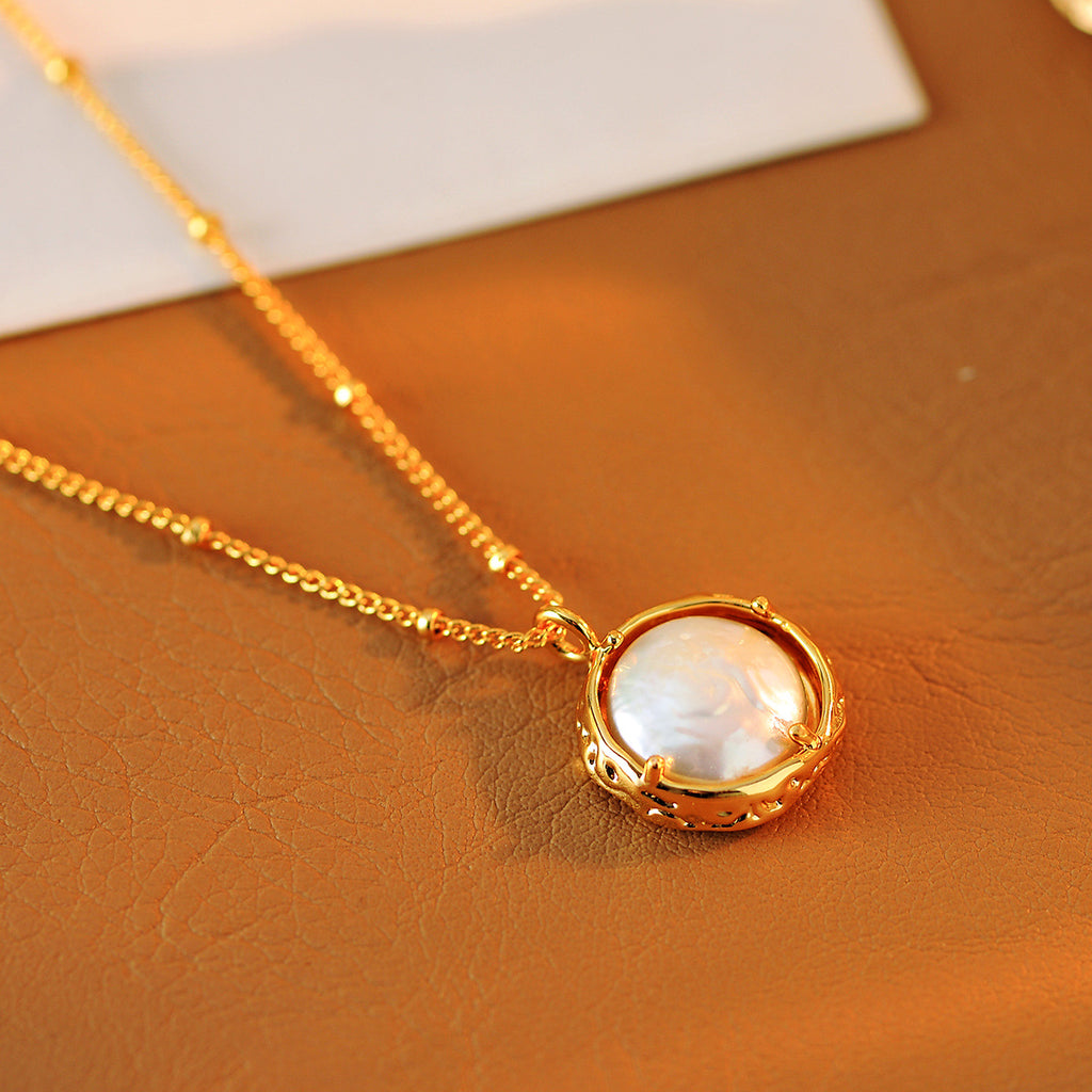 Necklace French Retro Natural Baroque Pearl Necklace Double-Sided Button Collarbone Chain Ins Fashion