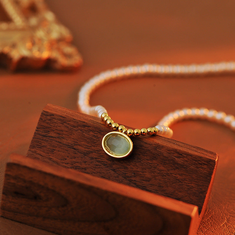 Korean Version Xiaomi Pearl Necklace New Cat's Eye Stone Pendant Light Luxury Niche Autumn Winter Accessory One Piece