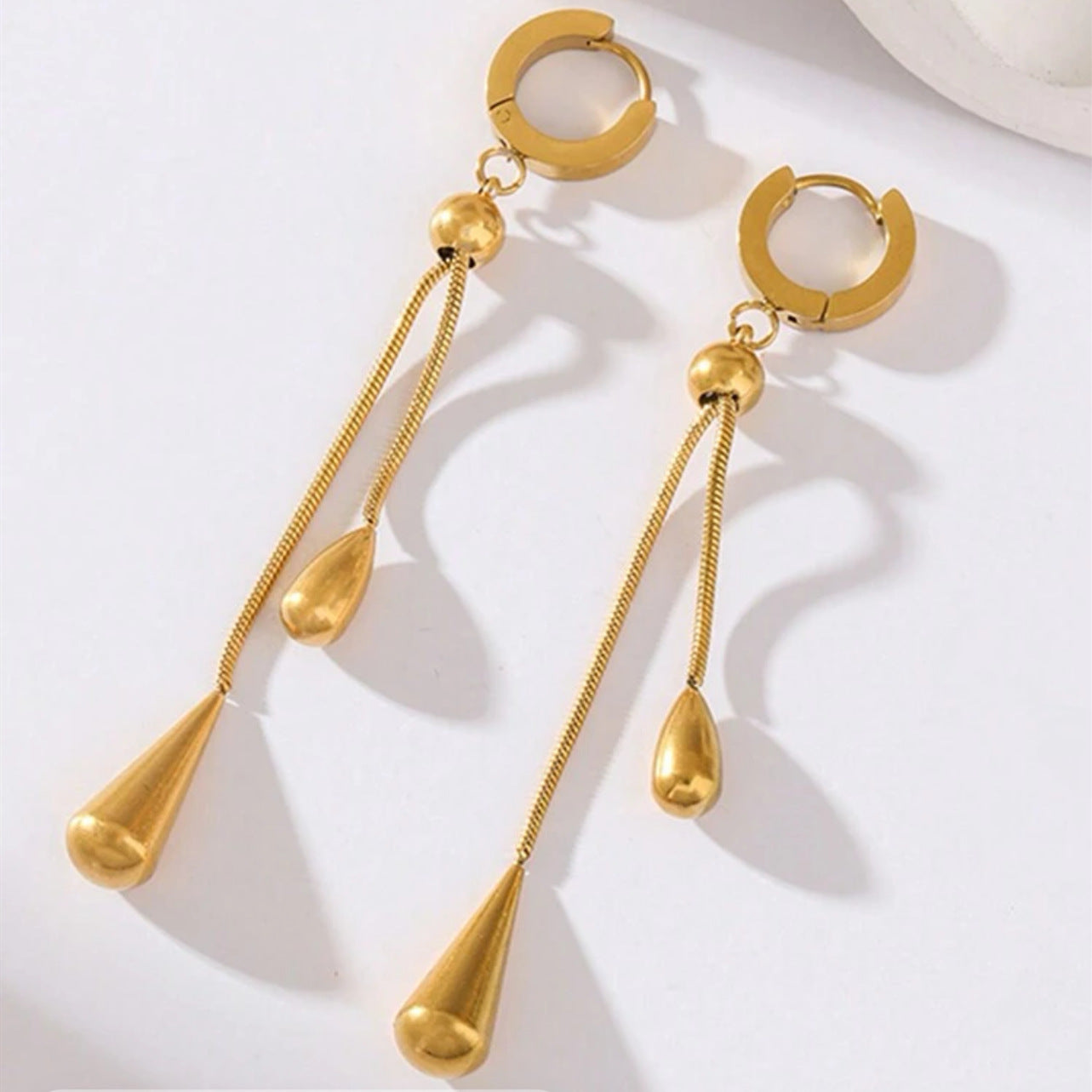 Korean Version New Water Drop Pull-out Earrings Pendant Set Tassel Adjustable Titanium Steel Non-fading Snake Bone Chain Women's Accessories