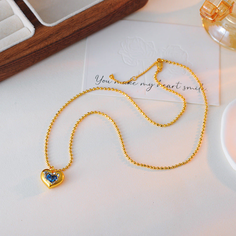 Blue Ocean Heart Love Necklace for Women High-End Versatile Collarbone Chain Pendant