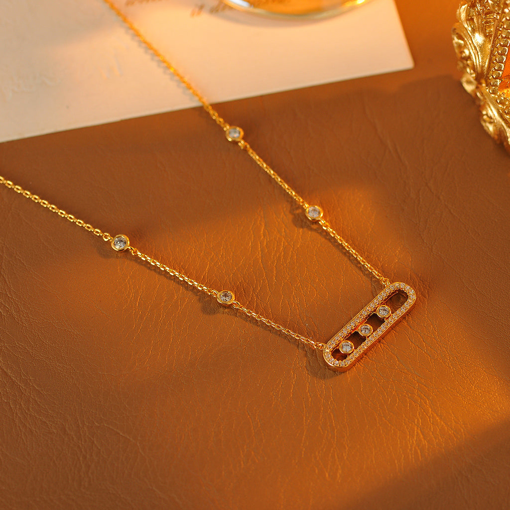 [Zhou Yutong Style] Sliding Three Diamond Necklace Light Luxury Niche Paperclip Choker Bracelet for Women