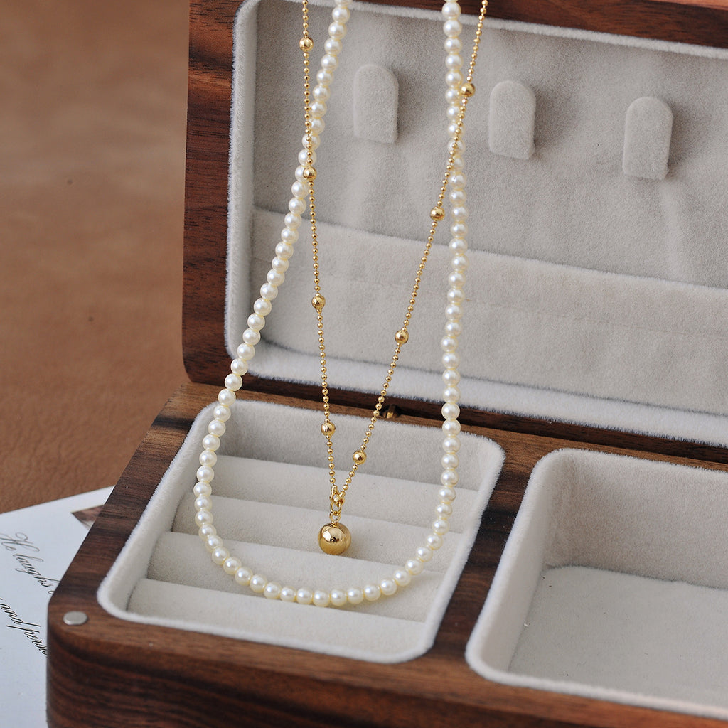 2023 New Simple Elegant Pearl Necklace for Women Summer Versatile Collarbone Chain Light Luxury Niche Neck Chain Double Layer Accessory