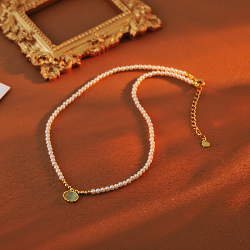 Korean Version Xiaomi Pearl Necklace New Cat's Eye Stone Pendant Light Luxury Niche Autumn Winter Accessory One Piece