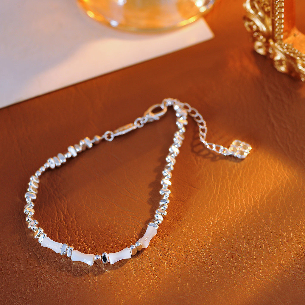 Bamboo Knot Silver Fragment Bracelet for Women New Chinese Style Versatile Retro Design Mother-of-Pearl Beaded Necklace