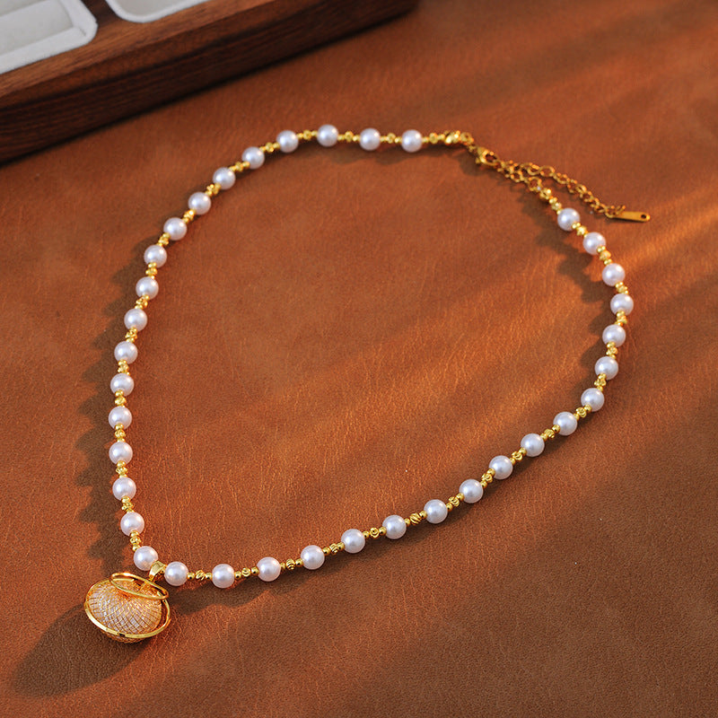 High Version Trendy Mesh Crystal Necklace for Women, Exquisite Fashion Niche Design Pearl Collarbone Chain, Internet Celebrity Neck Chain