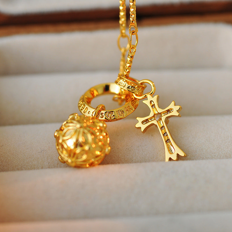 High Quality New Cro New Cross Small Flower Ball Necklace 18K Trendy Personality Versatile Collarbone Chain