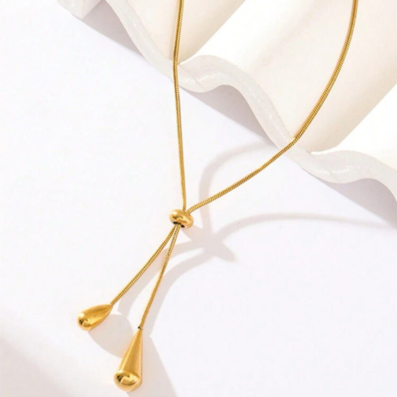 Korean Version New Water Drop Pull-out Earrings Pendant Set Tassel Adjustable Titanium Steel Non-fading Snake Bone Chain Women's Accessories