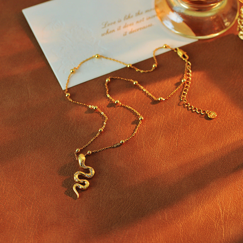 New Chinese Style Zodiac Snake Pendant Niche Wealth Attraction Clavicle Chain One Piece