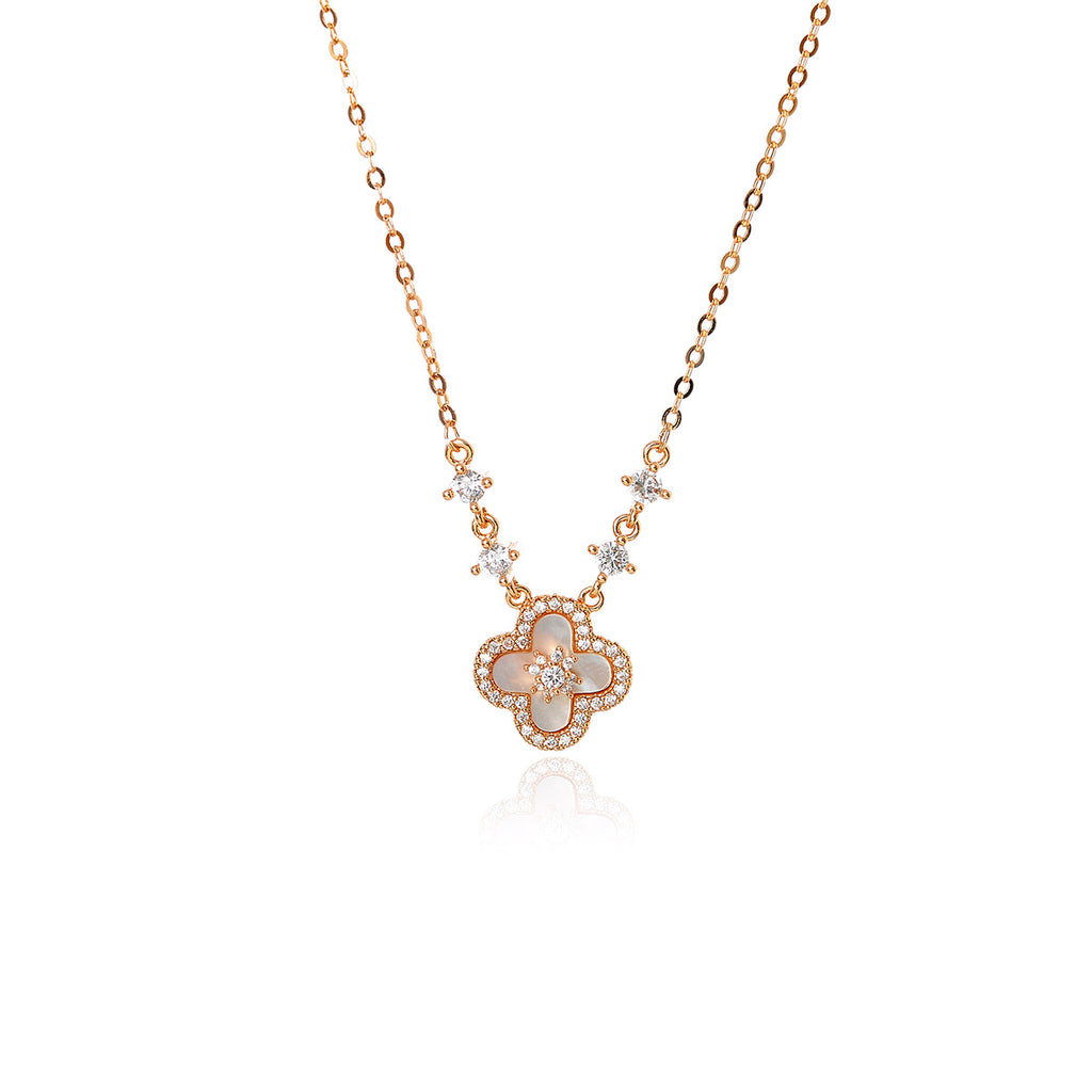 Pink Four-Leaf Clover Necklace for Women, Light Luxury Niche Design, High-End Clavicle Chain, Versatile Neck Chain