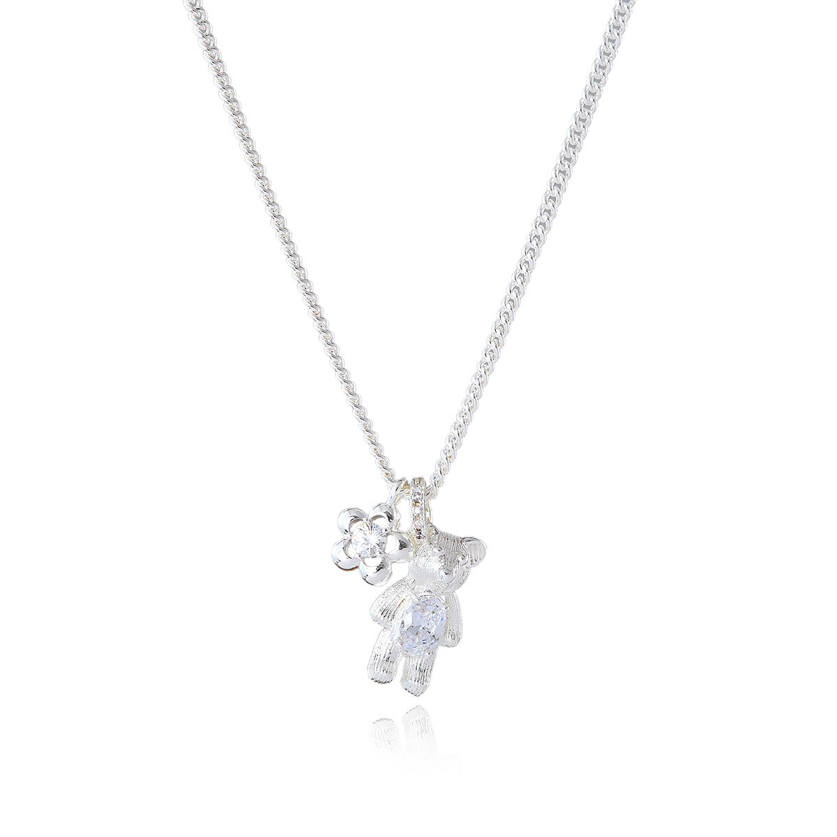 New Silver-Plated Copper Series Sweet Princess Style Geometric Bear Collarbone Chain High-End Light Luxury Necklace
