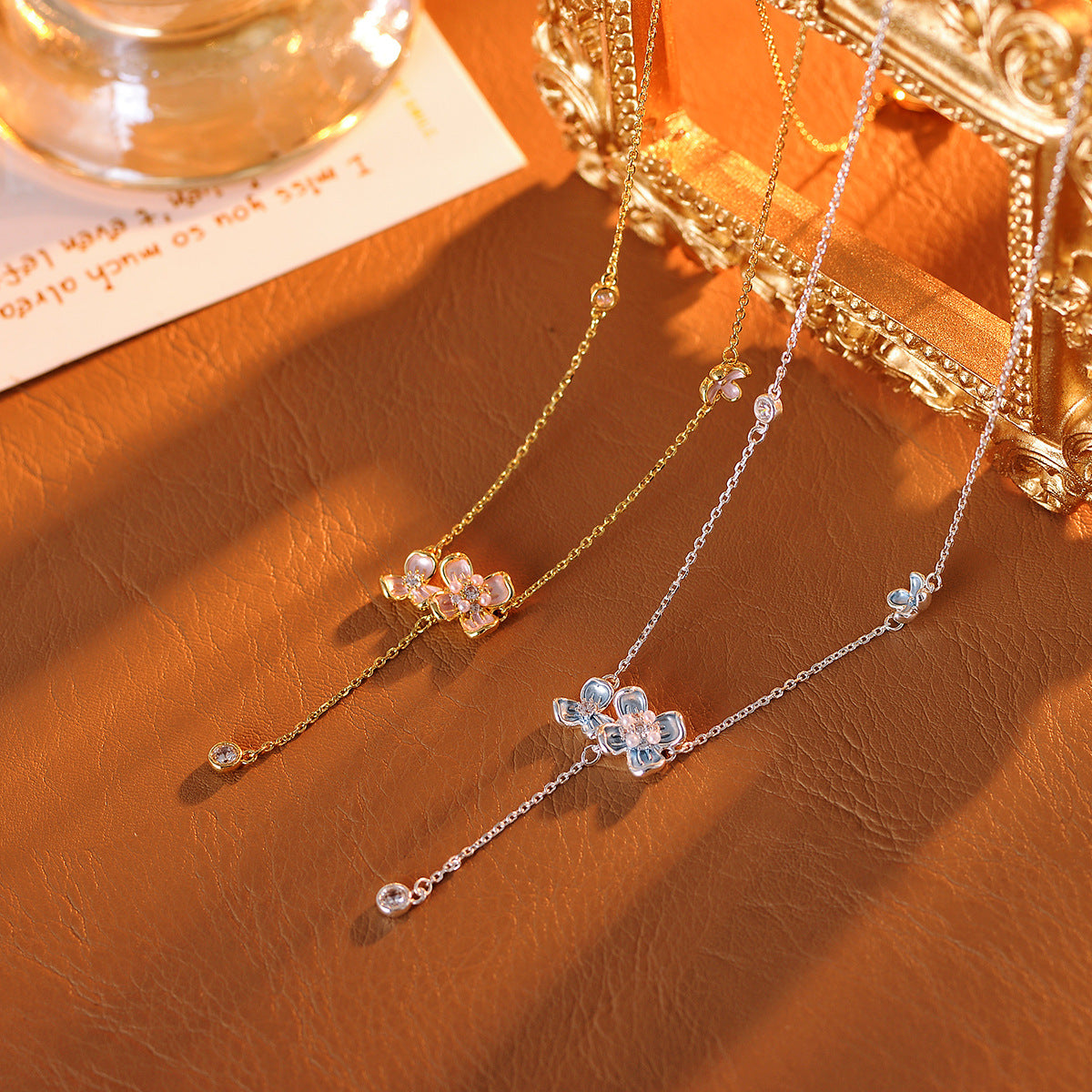 Real Gold Plated Flower Necklace Earrings Bracelet Jasmine Flower High-end Light Luxury Niche Necklace Jewelry