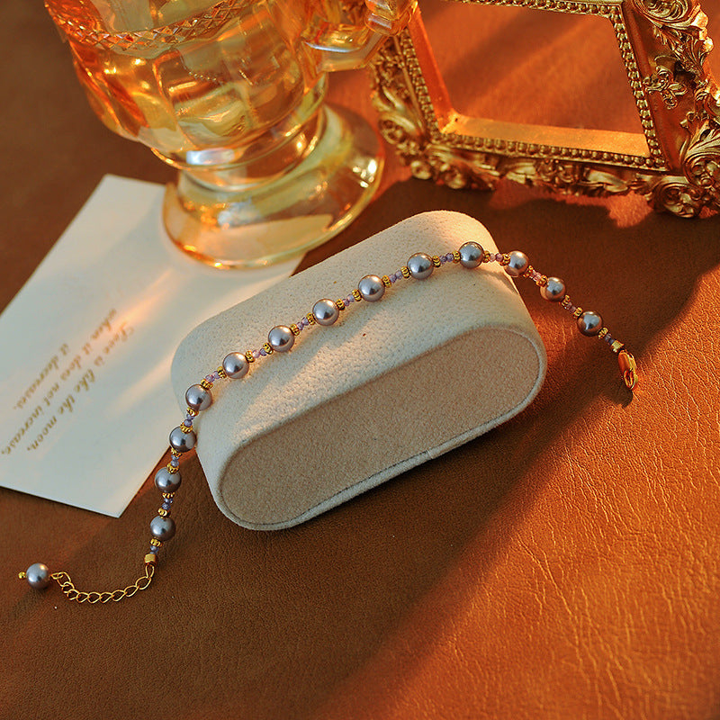 Sweet Zircon Shijia Pearl Bracelet Niche High-end Vintage French Adjustable Bracelet One Piece