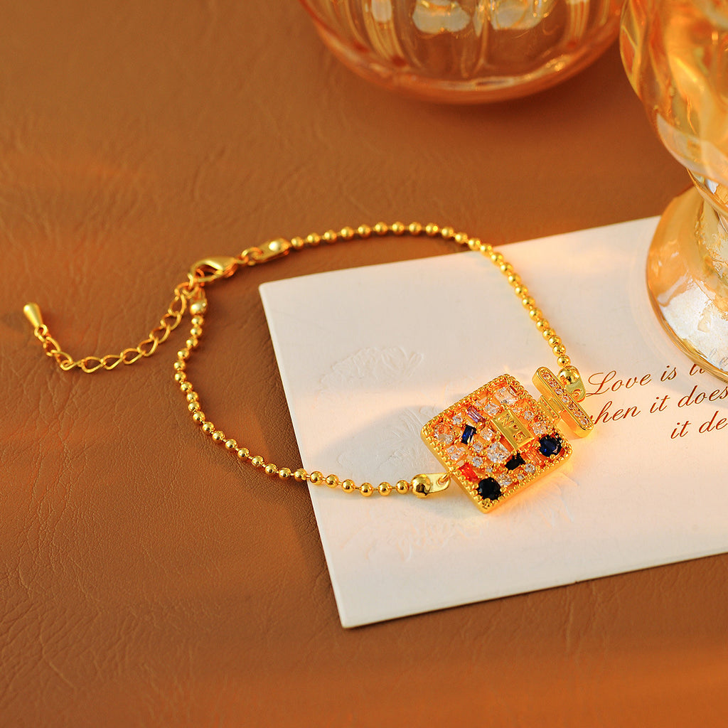 Korean Style Light Luxury Colorful Zircon No. 5 Square Earrings Necklace Versatile High-End Fashion Necklace Pendant