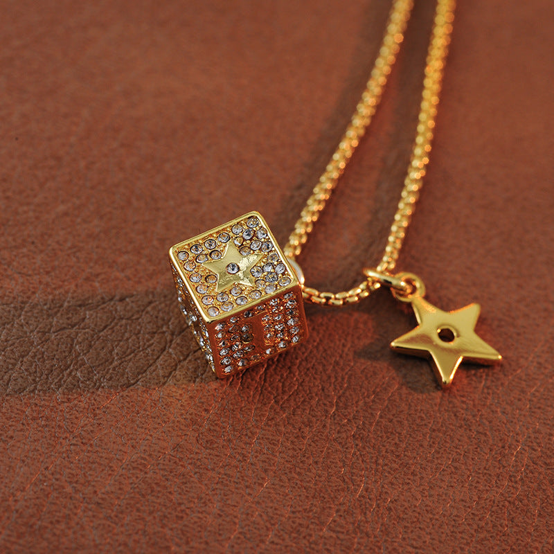 European and American Light Luxury Inlaid Full Zircon DR Letter Necklace Jewelry Small Square Pendant Fashion Personality Tassel Choker