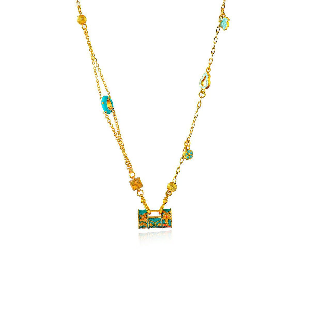 Designer Colorful Gourd Necklace for Women, National Trend, Elegant Niche Design, High-End Collarbone Chain