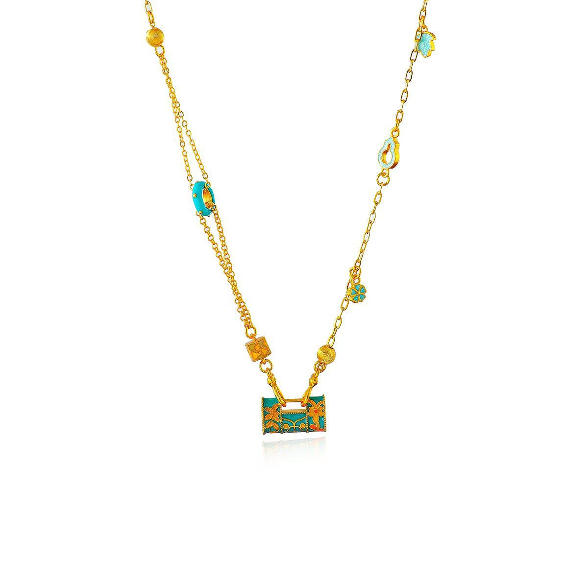 Designer Colorful Gourd Necklace for Women, National Trend, Elegant Niche Design, High-End Collarbone Chain