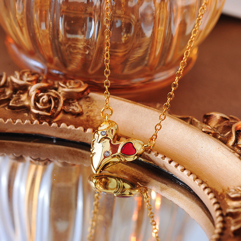 Light Luxury Exquisite Style Heart-Shaped Enamel Glaze Drop Glaze Inlaid Rhinestone Design Necklace Jewelry
