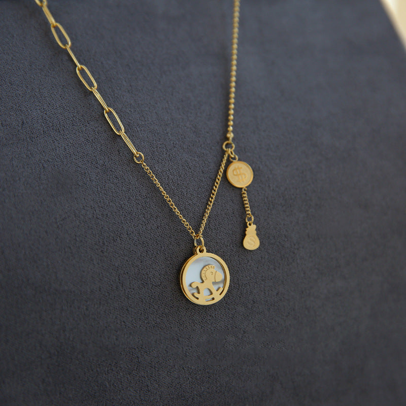 Instant Wealth Titanium Steel Non-Fading Necklace Design Sense Gold 2025 Wealth Attraction Pendant Ins Niche Collarbone Chain