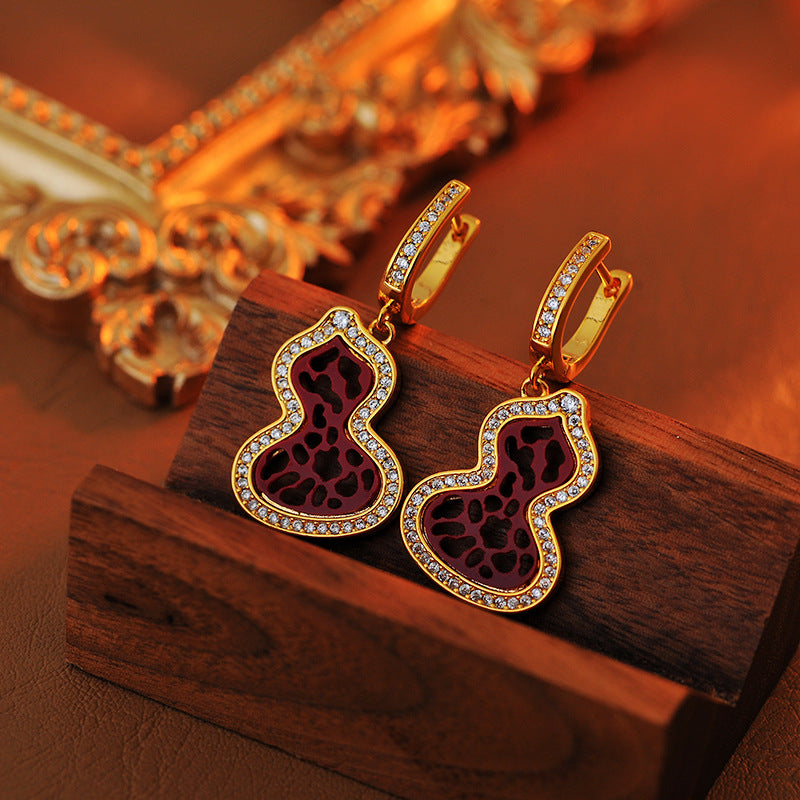 National Style Large Red Gourd Necklace Rose Gold Plated Elegant Fashion Lace Pattern Pendant Mid-Length Women's Necklace