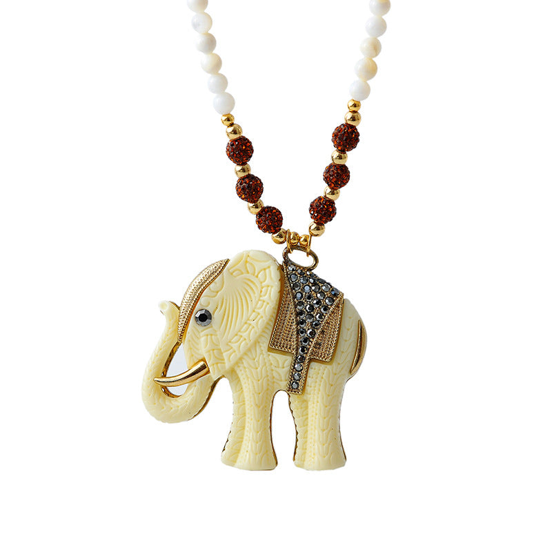 European and American Style Jewelry Personality Ethnic Style Shiny Colorful Diamond Ball Resin Elephant Shape Long Necklace for Women