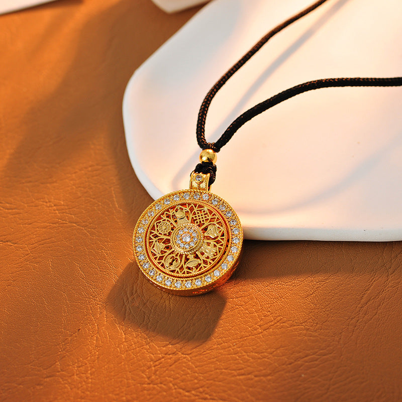 Eight Treasures Compass Necklace New Hot-Selling Pendant for Women New Chinese Style National Trend Pendant Woven Rope Black Rope Light Luxury