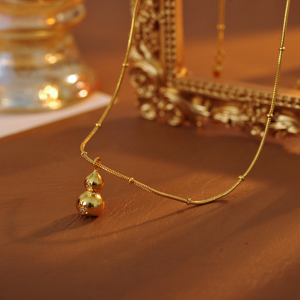 Gourd Necklace Xiaohongshu Gourd Gold Brushed Chinese Oriental Aesthetics Niche Design High-end Feel