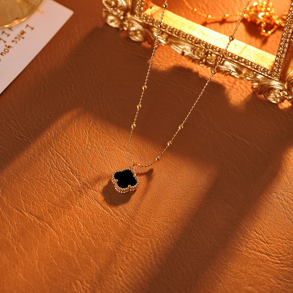 Small Four-Leaf Clover Necklace New Chinese Style Dark Four-Leaf Clover Light Luxury High-End Necklace Niche Design