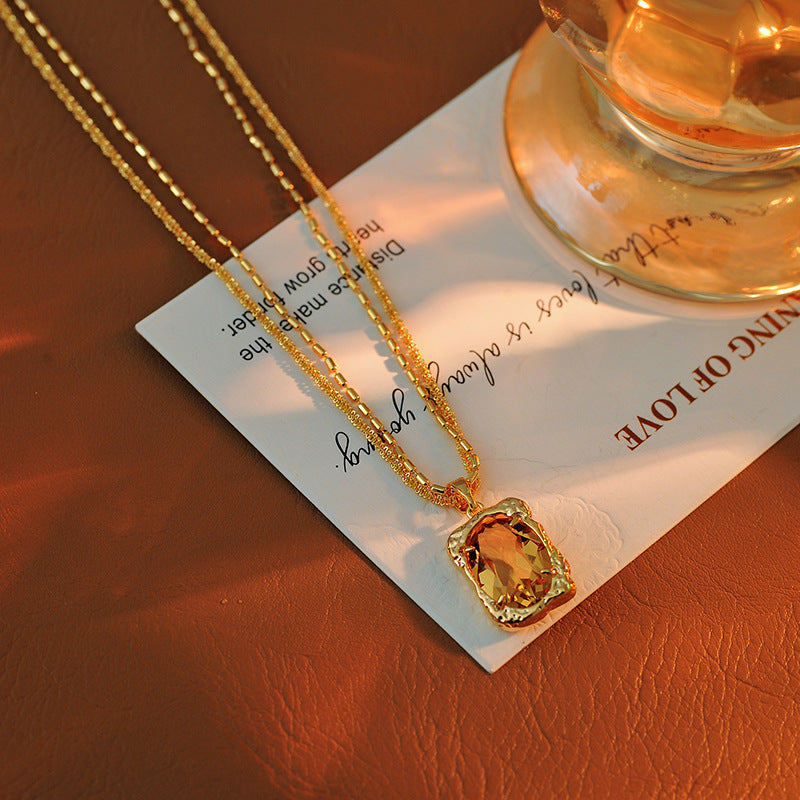 Milad Double-Layer Crystal Pendant Necklace for Women, Autumn and Winter Sweater Chain, New Neck Chain, Exquisite Collarbone Chain Accessory