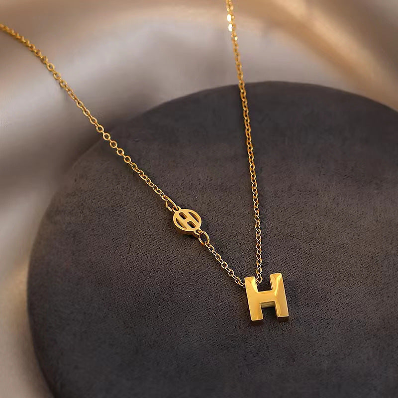 Titanium Steel Letter Double H Necklace for Women, Light Luxury Niche Collarbone Chain, 2025 New Minimalist Design Versatile Choker