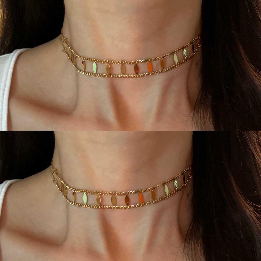 2025 New Double Layer Rhombus Sequin Titanium Steel Necklace Choker for Women Summer Ins Sexy Minimalist Style Collarbone Chain