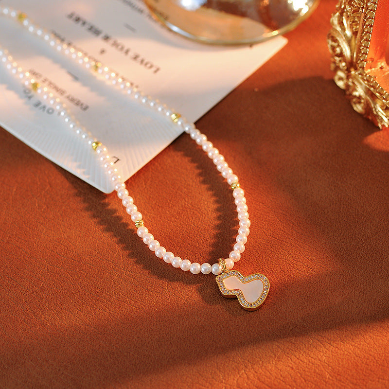 Natural Shell Gourd Shijia Pearl Necklace for Women Elegant Exquisite Necklace Light Luxury Sense Temperament Chain New Chinese Style