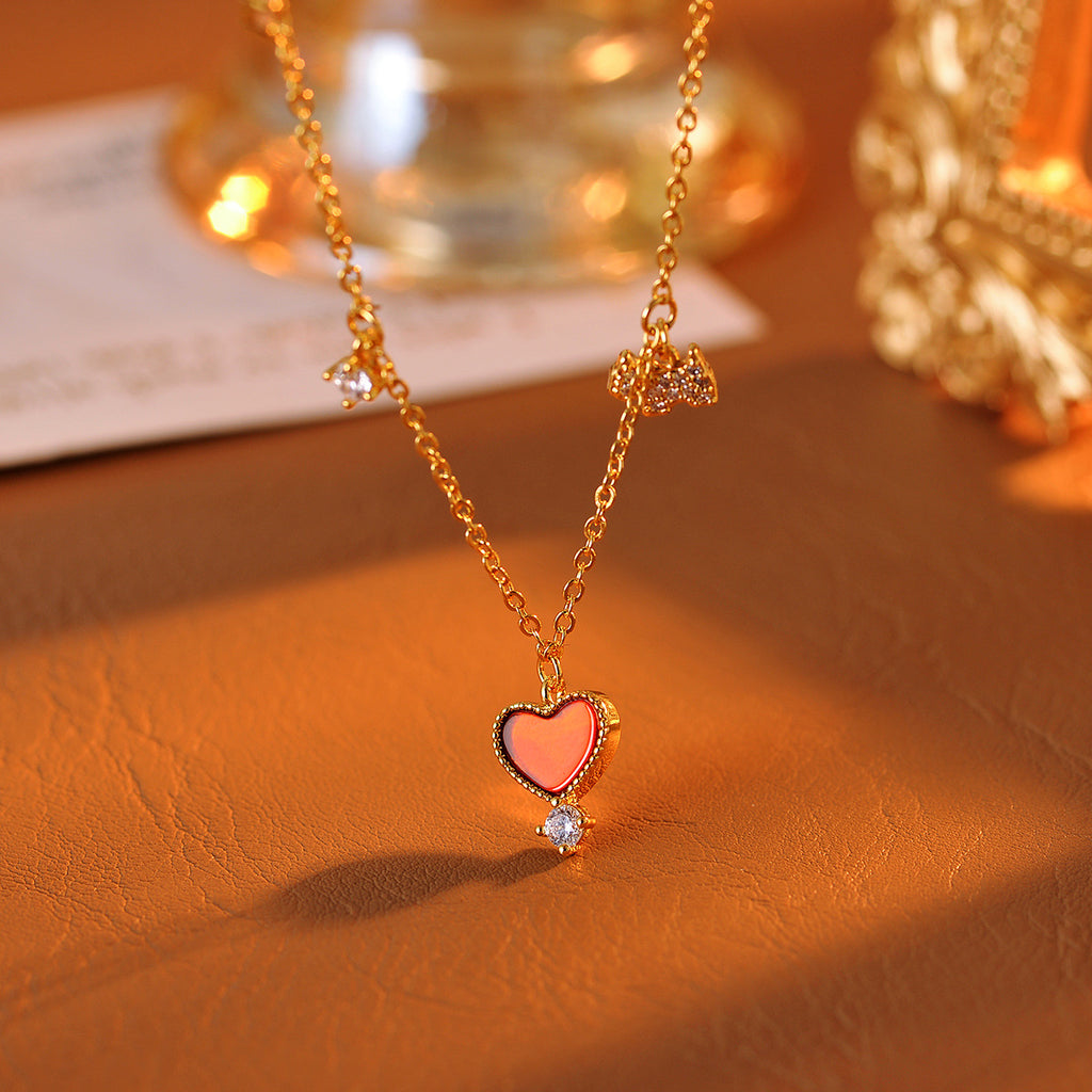 Heart-shaped Puppy Necklace Real Gold Plated Light Luxury High-end Xiaohongshu Same Style Simple Jewelry