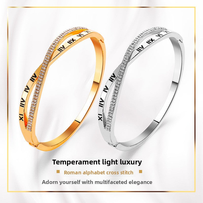 European and American Light Luxury Cross Roman Numeral Bracelet for Women Titanium Steel Jewelry High-end Summer Temperament Versatile Hand Accessories