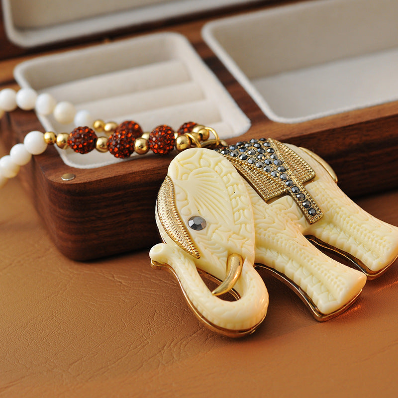 European and American Style Jewelry Personality Ethnic Style Shiny Colorful Diamond Ball Resin Elephant Shape Long Necklace for Women