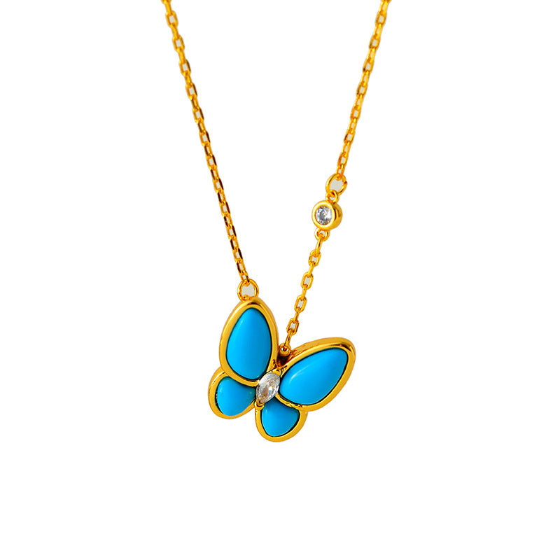 European and American Fashion Blue Butterfly Necklace Earrings Light Luxury Exquisite Butterfly Necklace Earrings Women Fashion Delicate Collarbone Chain