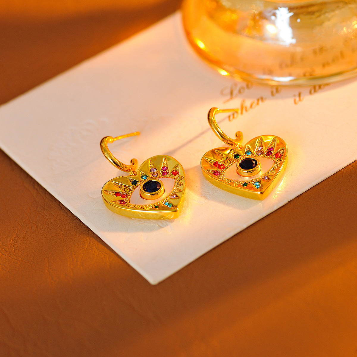 New Colorful Devil's Eye Heart Necklace for Women with Micro Pave Zirconia, Light Luxury High-end Earrings Set