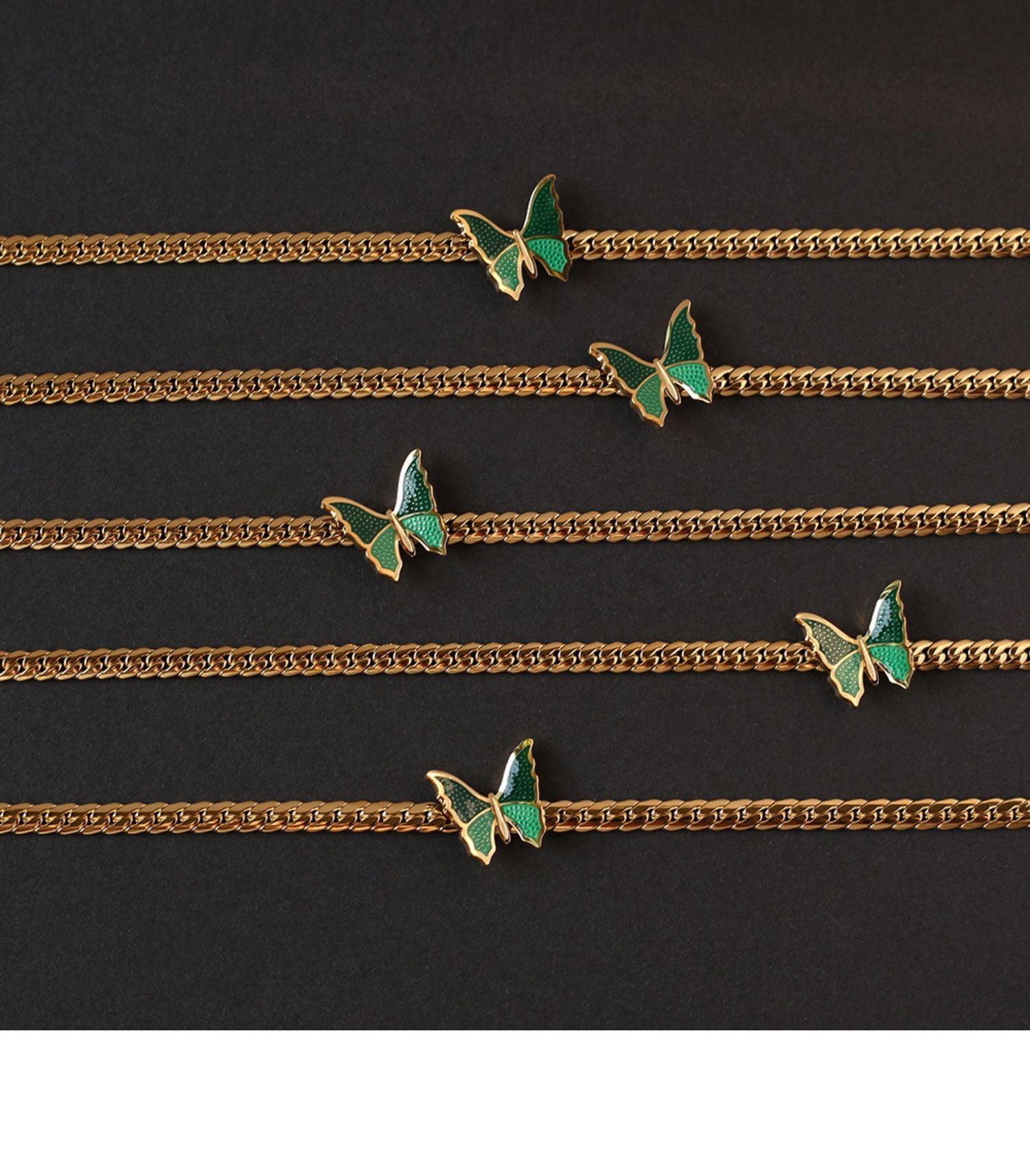 Vintage Style Green Butterfly Choker Necklace Cuban Necklace Collarbone Chain Titanium Steel 18K Gold Plated Non-Fading
